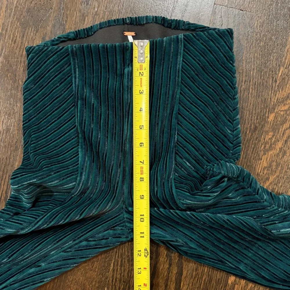 Free People Penny Pull On Velvet Flare Pants Womens XS Green Ribbed Bell Bottoms